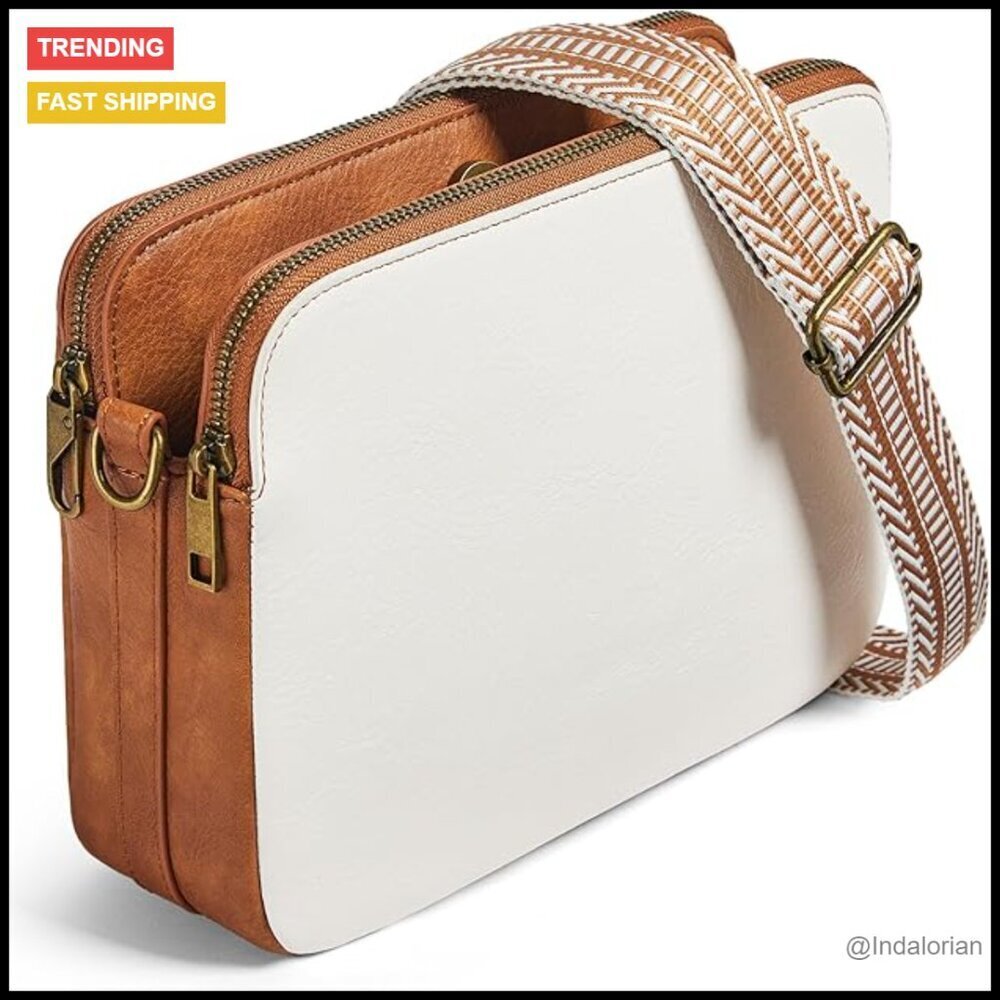 Faux Leather Crossbody Bag Adjustable Guitar Strap Anti-Theft Zipper